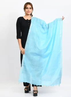 Sky Blue Linen Cotton Dupatta Work Wear -Mahra Clothing Shop sky blue linen cotton dupatta dpdmimfd168 u