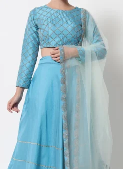 Sky Blue Satin Blend A Line Lehenga Festive Wear
