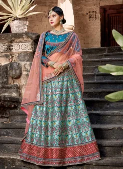 Sky Blue Satin Blend Resham Umbrella Lehenga Festive Wear -Mahra Clothing Shop sky blue satin blend resham umbrella lehenga ghsad1502 u