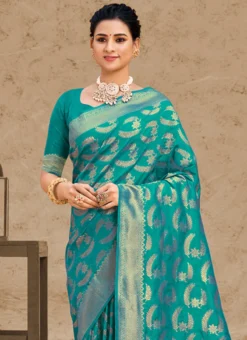 Sky Blue Silk Zari Weaving Work Saree Festive Wear -Mahra Clothing Shop sky blue silk zari weaving work saree sassgrrs3245 b