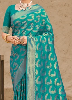 Sky Blue Silk Zari Weaving Work Saree Festive Wear