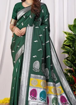 Soft Litchi Silk Green Color Zari Weaving Work Saree Festive Wear