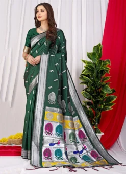 Soft Litchi Silk Green Color Zari Weaving Work Saree Festive Wear -Mahra Clothing Shop soft litchi silk green color zari weaving work saree sasom110603 u