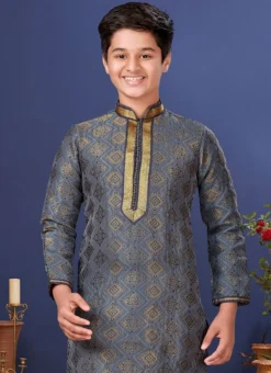 Stone Blue Jacquard Silk Kurta Pyjama -Mahra Clothing Shop stone blue jacquard silk kurta pyjama kdbsrk528 b