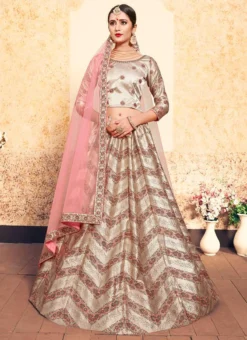 Tan Beige Satin Embroidered Umbrella Lehenga Wedding Wear -Mahra Clothing Shop tan beige satin embroidered umbrella lehenga ghsak43011636 u