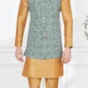 Teal Art Silk Nehru Jacket