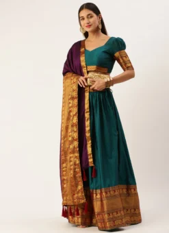 Teal Art Silk Zari A Line Lehenga Festive Wear -Mahra Clothing Shop teal art silk zari a line lehenga ghsrk173400 u