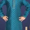 Teal Blackberry Silk Jacquard Boys Kurta Pyjama