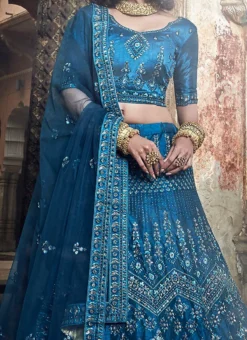 Teal Blue Art Silk A Line Lehenga Wedding Wear