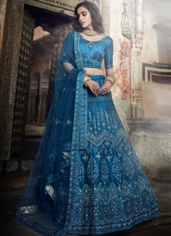 Teal Blue Art Silk A Line Lehenga Wedding Wear -Mahra Clothing Shop teal blue art silk a line lehenga ghmkns3411 u