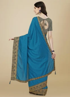 Teal Blue Color Zari Work Silk Saree Festive Wear -Mahra Clothing Shop teal blue color zari work silk saree sasbhlgs1818c b