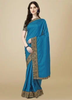 Teal Blue Color Zari Work Silk Saree Festive Wear -Mahra Clothing Shop teal blue color zari work silk saree sasbhlgs1818c u