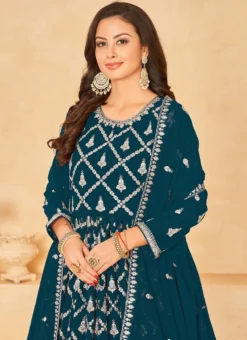 Teal Blue Faux Georgette Embroidered Anarkali Suit Party Wear -Mahra Clothing Shop teal blue faux georgette embroidered anarkali suit slska482010243 b