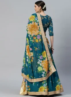 Teal Blue Georgette Digital Printed Work Umbrella Lehenga Party Wear -Mahra Clothing Shop teal blue georgette digital printed work umbrella lehenga ghsacw3034 b
