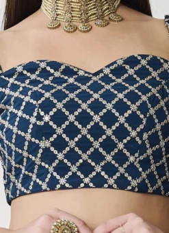 Teal Blue Georgette Embroidered Blouse Wedding Wear