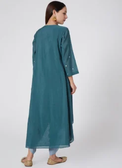 Teal Blue Pure Chanderi Silk Embroidered Kurta Dhoti Set Party Wear -Mahra Clothing Shop teal blue pure chanderi silk embroidered kurta dhoti set krsdvcsvks44 b