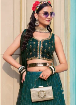 Teal Green Chinon Digital Print Umbrella Lehenga Party Wear -Mahra Clothing Shop teal green chinon digital print umbrella lehenga ghska4686100033 b