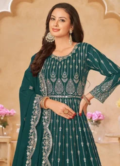 Teal Green Faux Georgette Embroidered Anarkali Suit Party Wear -Mahra Clothing Shop teal green faux georgette embroidered anarkali suit slsdc6801 b