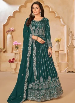 Teal Green Faux Georgette Embroidered Anarkali Suit Party Wear -Mahra Clothing Shop teal green faux georgette embroidered anarkali suit slsdc6801 u