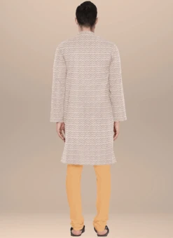 Teen Boys Cream Art Silk N Beige Kurta Pyjama Set Festive Wear