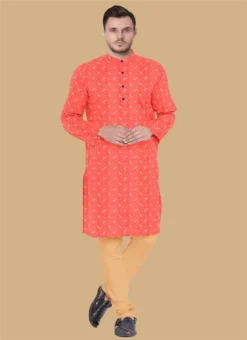 Teen Boys Peach Embroidered Art Silk Kurta Set Party Wear -Mahra Clothing Shop teen boys peach embroidered art silk kurta set TBKPBS02308870 u