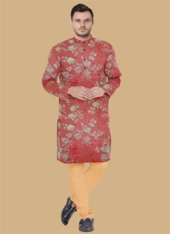 Teen Boys Pink Art Silk Kurta Set Party Wear -Mahra Clothing Shop teen boys pink art silk kurta set TBKPBS02308873 b