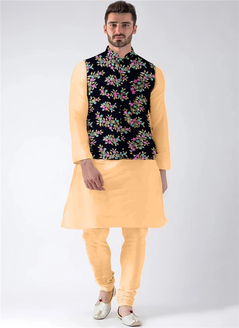 Teen Boys Teen Boy Black Velvet Embroidered N BlackBandi Set Party Wear 4 Teen Boys Teen Boy Black Velvet Embroidered N BlackBandi Set Party Wear - Image 4