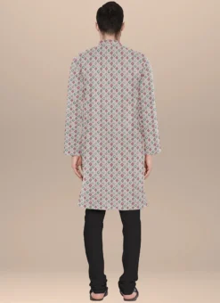 Teen Boys White Art Silk N Black Kurta Pyjama Set Festive Wear