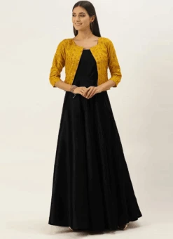 Teen Girls Black N Mustard Jacket Style Gown After Six Wear -Mahra Clothing Shop teen girls black n mustard jacket style gown TGIWBS02207390 b