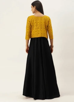 Teen Girls Black N Mustard Jacket Style Gown After Six Wear