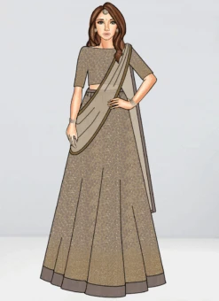 Teen Girls Dusty Gold N Beige Layered Lehenga Set Wedding Wear -Mahra Clothing Shop teen girls dusty gold n beige layered lehenga set TGGHBS02008825 b