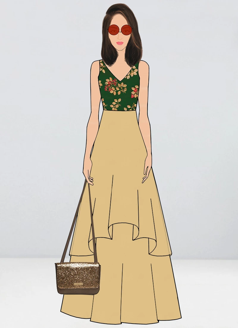 Teen Girls Green Embroidered Double Layered Floor Length Gown Party Wear 4 Teen Girls Green Embroidered Double Layered Floor Length Gown Party Wear - Image 4