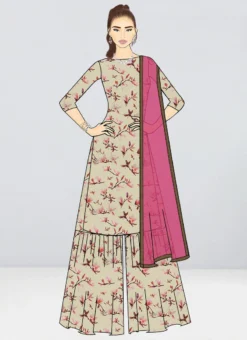 Teen Girls Light Beige Printed High Neck Gharara Suit Festive Wear -Mahra Clothing Shop teen girls light beige printed high neck gharara suit TGSLBS02102898 b