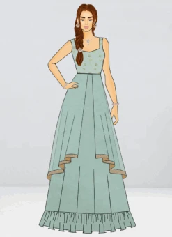 Teen Girls Sea Blue Cotton Embroidered Layered Style Gown Wedding Wear -Mahra Clothing Shop teen girls sea blue cotton embroidered layered style gown TGIWBS02009840 b