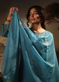 Turquoise Blue Chanderi Silk Embroidered Dupatta Party Wear -Mahra Clothing Shop turquoise blue chanderi silk embroidered dupatta dpbadcsdutq01 b