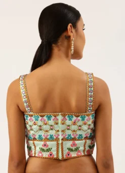 Turquoise Blue Silk Embroidered Work Blouse Party Wear -Mahra Clothing Shop turquoise blue silk embroidered work blouse blspfb133tbl b