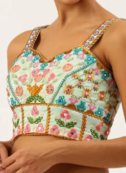 Turquoise Blue Silk Embroidered Work Blouse Party Wear