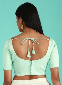 Turquoise Blue Silk Solid Stitched Readymade Blouse Party Wear -Mahra Clothing Shop turquoise blue silk solid stitched readymade blouse blspfb237tb b