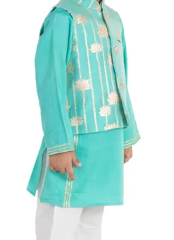 Turquoise Chanderi Cotton Bandi Set Party Wear