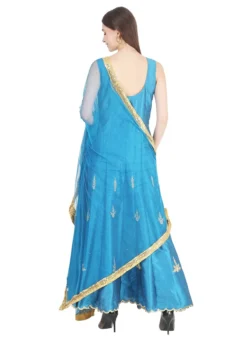 Turquoise Raw Silk Embroidery Anarkali Suit Party Wear -Mahra Clothing Shop turquoise raw silk embroidery anarkali suit slkifh9900538 b