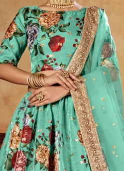Turquoise Satin Blend Umbrella Lehenga Party Wear