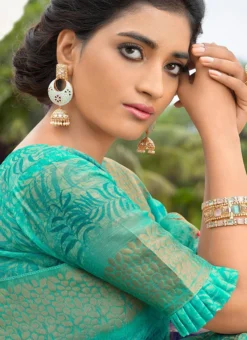 Turquoise Silk Paint Print Work Saree Festive Wear -Mahra Clothing Shop turquoise silk paint print work saree samkns10232451 b