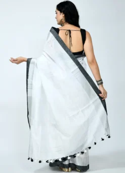 White Art Silk Cotton Sari After Six Wear -Mahra Clothing Shop white art silk cotton sari sadmfs030 b