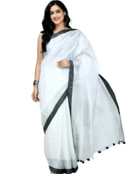 White Art Silk Cotton Sari After Six Wear -Mahra Clothing Shop white art silk cotton sari sadmfs030 u