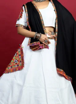 White Blended Kutch N Mirror Work Chaniya Choli Festive Wear