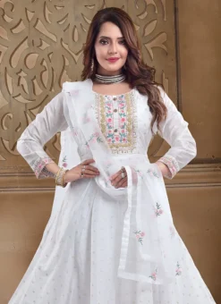 White Chanderi Silk Booti Zari Work Anarkali Suit Party Wear -Mahra Clothing Shop white chanderi silk booti zari work anarkali suit slmnfg545 b