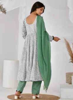 White Cotton Hand Block Printed Anarkali Suit After Six Wear -Mahra Clothing Shop white cotton hand block printed anarkali suit sljrfrp4013 b