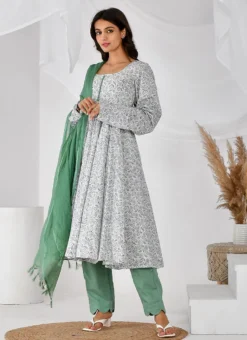 White Cotton Hand Block Printed Anarkali Suit After Six Wear -Mahra Clothing Shop white cotton hand block printed anarkali suit sljrfrp4013 u