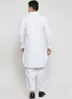White Cotton Pathani Set Party Wear -Mahra Clothing Shop white cotton pathani set kpdmf969ck b