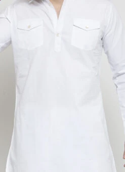 White Cotton Pathani Set Party Wear